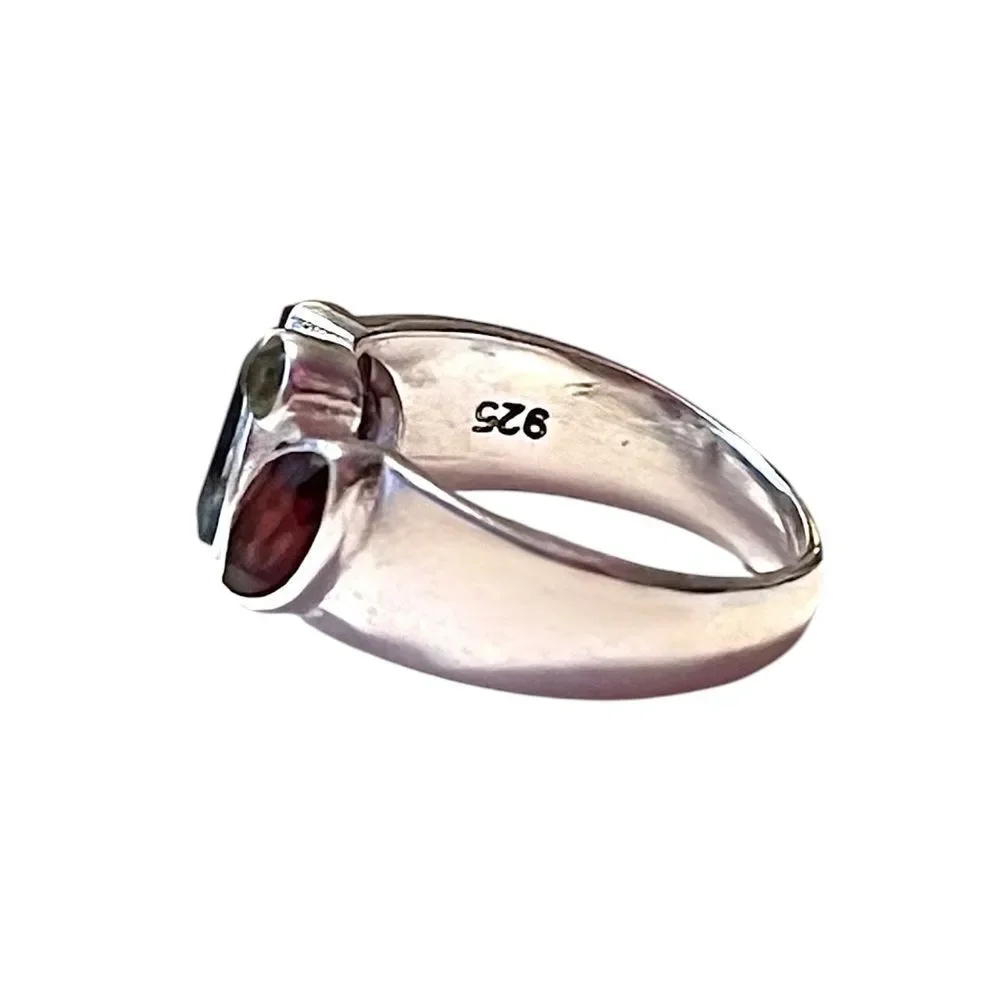 Amazing Blue Topaz Garnet Amethyst Peridot Citrine Sterling Silver Ring Size 7